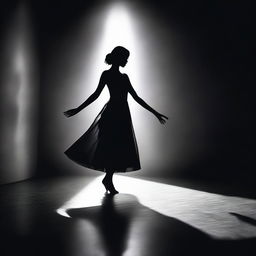 An enchanting scene featuring a girl performing a dance with the shadow of a man