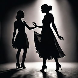 An enchanting scene featuring a girl performing a dance with the shadow of a man