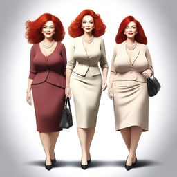 Create an image featuring two mature women with red hair, depicted from head to toe