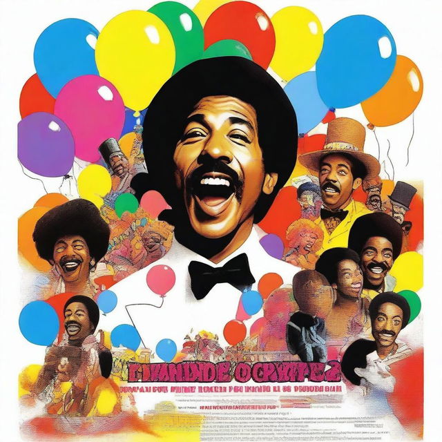 A vibrant and dynamic movie poster for a film titled 'A Party for Richard Pryor'