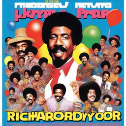 A vibrant and dynamic movie poster for a film titled 'A Party for Richard Pryor'