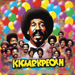 A vibrant and dynamic movie poster for a film titled 'A Party for Richard Pryor'