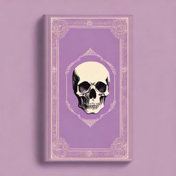 A classic and vintage book cover in a light violet color, featuring a small skull in beige color at the top