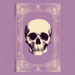 A classic and vintage book cover in a light violet color, featuring a small skull in beige color at the top