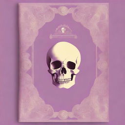 A classic and vintage book cover in a light violet color, featuring a small skull in beige color at the top