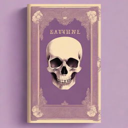 A classic and vintage book cover in a light violet color, featuring a very small skull in beige color at the top above the main design