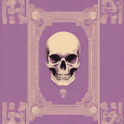 A classic and vintage book cover in a light violet color, featuring a very small skull in beige color at the top above the main design