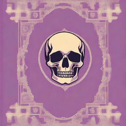 A classic and vintage book cover in a light violet color, featuring a very small skull in beige color at the top above the main design