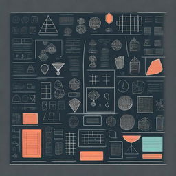 A detailed illustration featuring various mathematical symbols, equations, and geometric shapes