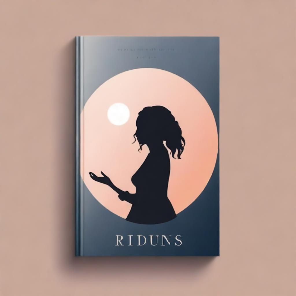 Create a book cover titled 'Rindu' featuring the silhouette of a woman and a moon