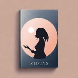 Create a book cover titled 'Rindu' featuring the silhouette of a woman and a moon