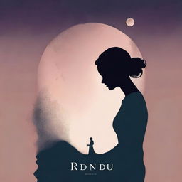 Create a book cover titled 'Rindu' featuring the silhouette of a woman and a moon