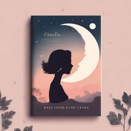 Create a book cover titled 'CINTA DAN RINDU' featuring the silhouette of a woman and a moon