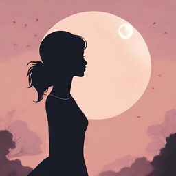 Create a book cover titled 'CINTA DAN RINDU' featuring the silhouette of a woman and a moon