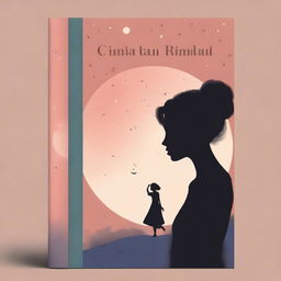 Create a book cover titled 'CINTA DAN RINDU' featuring the silhouette of a woman and a moon