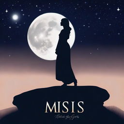 A serene image featuring the silhouette of a woman standing gracefully against the backdrop of a full moon with the words 'Miss You' elegantly written