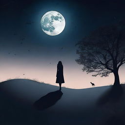 A captivating image of a woman's shadow under the night moon