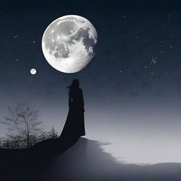 A captivating image of a woman's shadow under the night moon