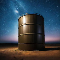 A tank barrel at night, with a dark and starry sky in the background