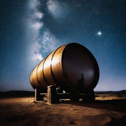 A tank barrel at night, with a dark and starry sky in the background