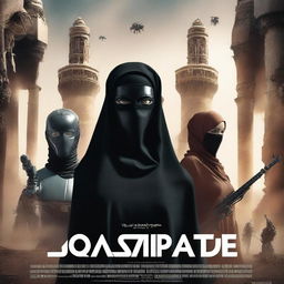 A movie poster titled 'The Caliphate' featuring menacing robots and women in hijab