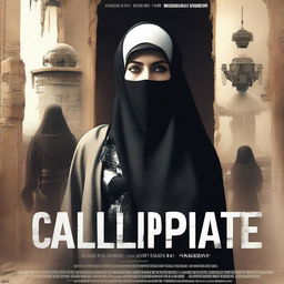 A movie poster titled 'The Caliphate' featuring menacing robots and women in hijab