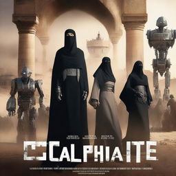 A movie poster titled 'The Caliphate' featuring menacing robots and women in hijab