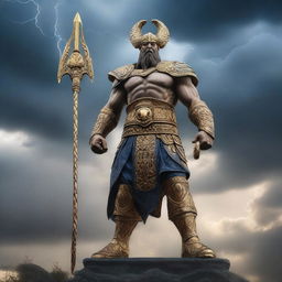 An imposing figure representing the God of War of Ukraine, standing tall with an air of authority and power