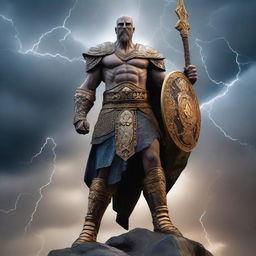 An imposing figure representing the God of War of Ukraine, standing tall with an air of authority and power