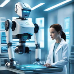 A detailed movie poster featuring a futuristic robot and a woman in a lab coat