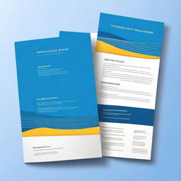 Create an image of a stack of business brochures on a blue background