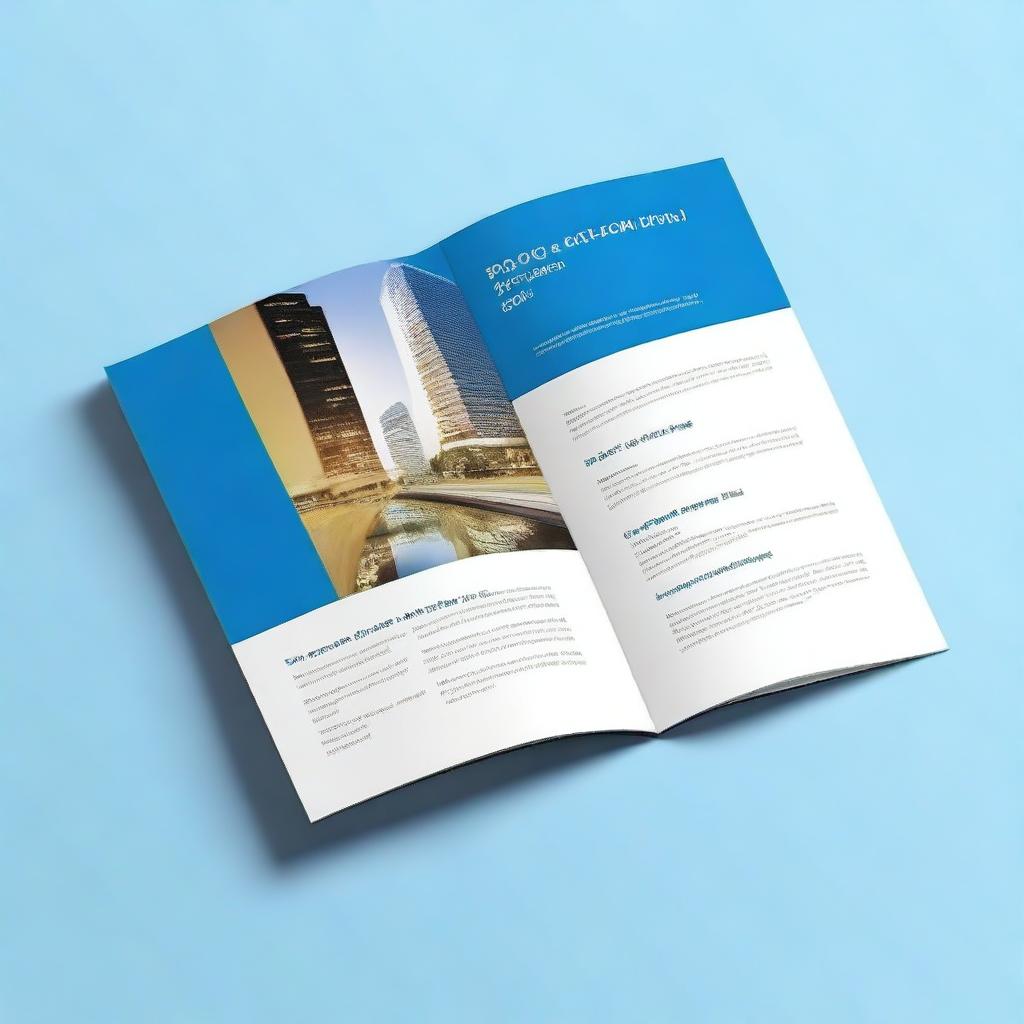 Create an image of a stack of business brochures on a blue background