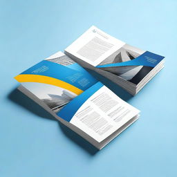 Create an image of a stack of business brochures on a blue background