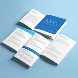 Create an image of a stack of business brochures on a blue background