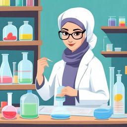 A realistic depiction of a hijabi scientist in a laboratory setting, examining a brain in a jar