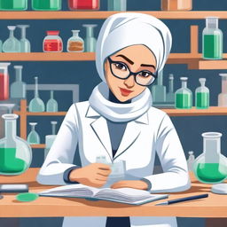 A realistic depiction of a hijabi scientist in a laboratory setting, examining a brain in a jar