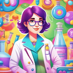 A whimsical manic pixie dream girl character wearing a lab coat