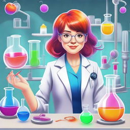 A manic pixie dream girl wearing a lab coat, depicted in a realistic style