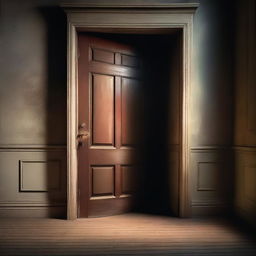 A mysterious scene depicting a closed door with subtle light seeping through the edges