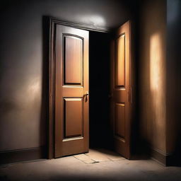 A mysterious scene depicting a closed door with subtle light seeping through the edges