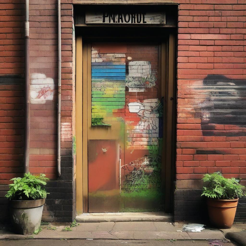 A detailed image of an urban door in a city setting