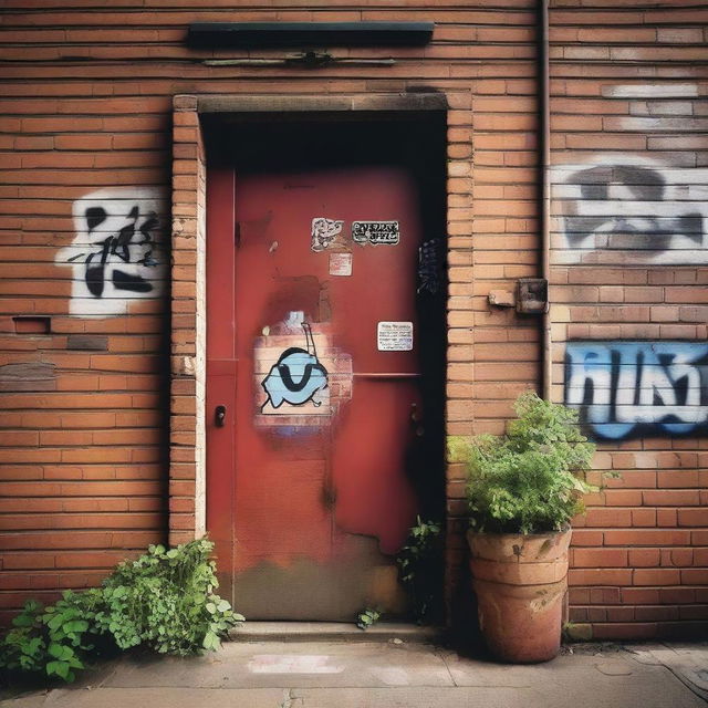 A detailed image of an urban door in a city setting