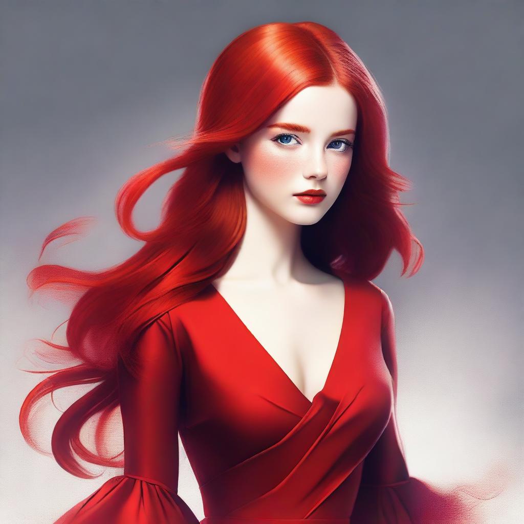 A vibrant image of a girl dressed in red, standing confidently