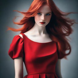 A vibrant image of a girl dressed in red, standing confidently