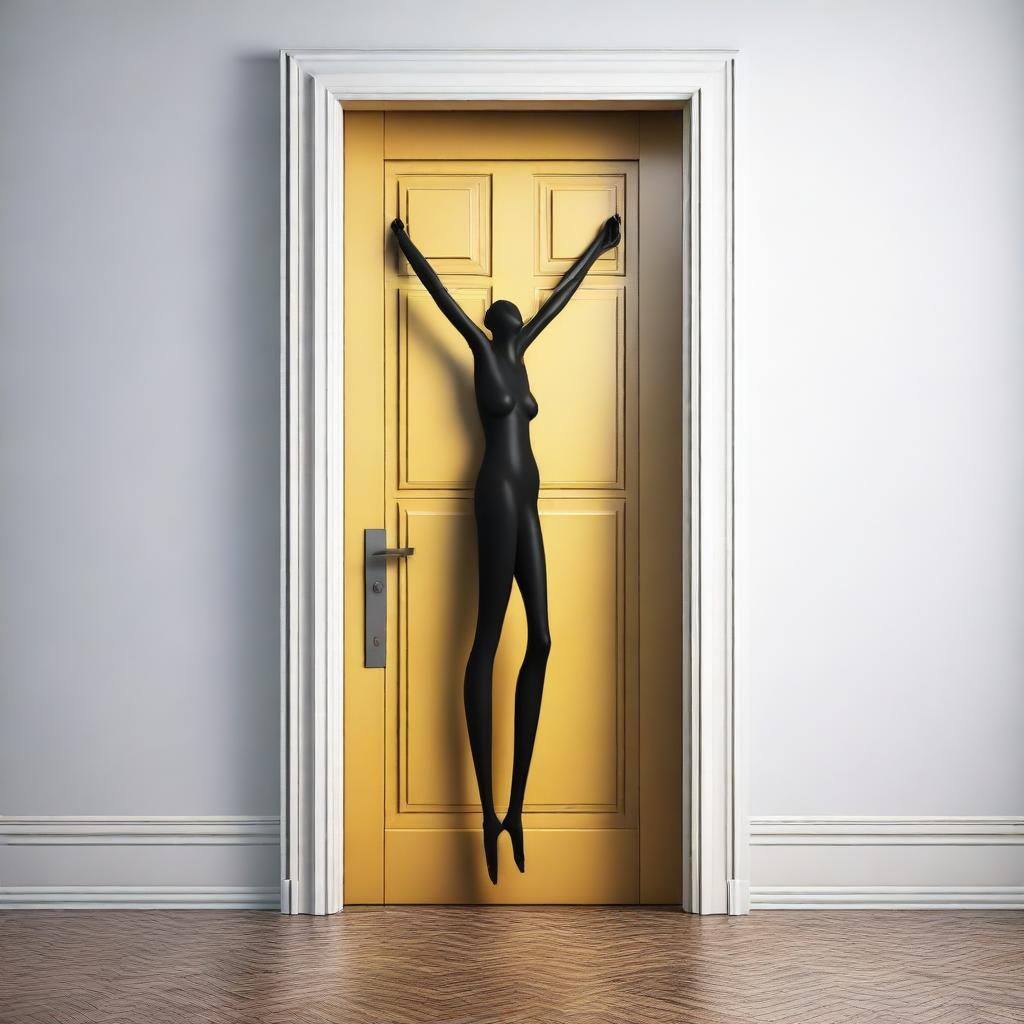 Create an artistic depiction of a door with sensual human-like arms and legs