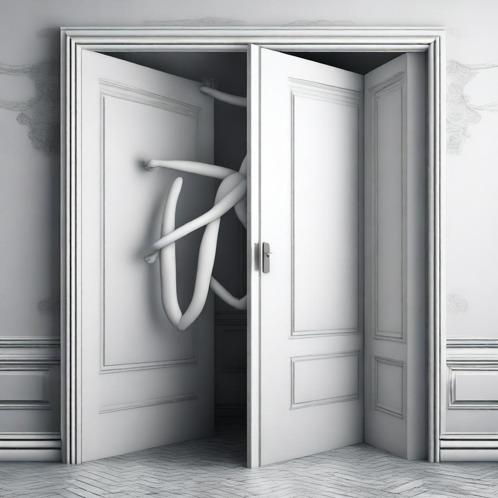 Create an artistic depiction of a door with sensual human-like arms and legs