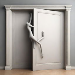 Create an artistic depiction of a door with sensual human-like arms and legs