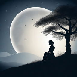 A silhouette of a woman under the moonlight, longing and full of yearning