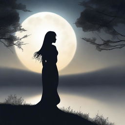 A silhouette of a woman under the moonlight, longing and full of yearning