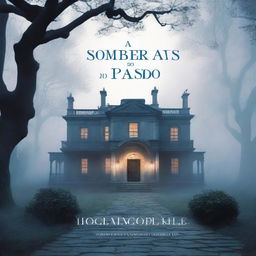 A book cover for 'Sombras do Passado' featuring an old mansion shrouded in a soft mist, creating an atmosphere of mystery and intrigue